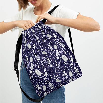 Tomb And Skeleton Pattern Print Drawstring Backpack