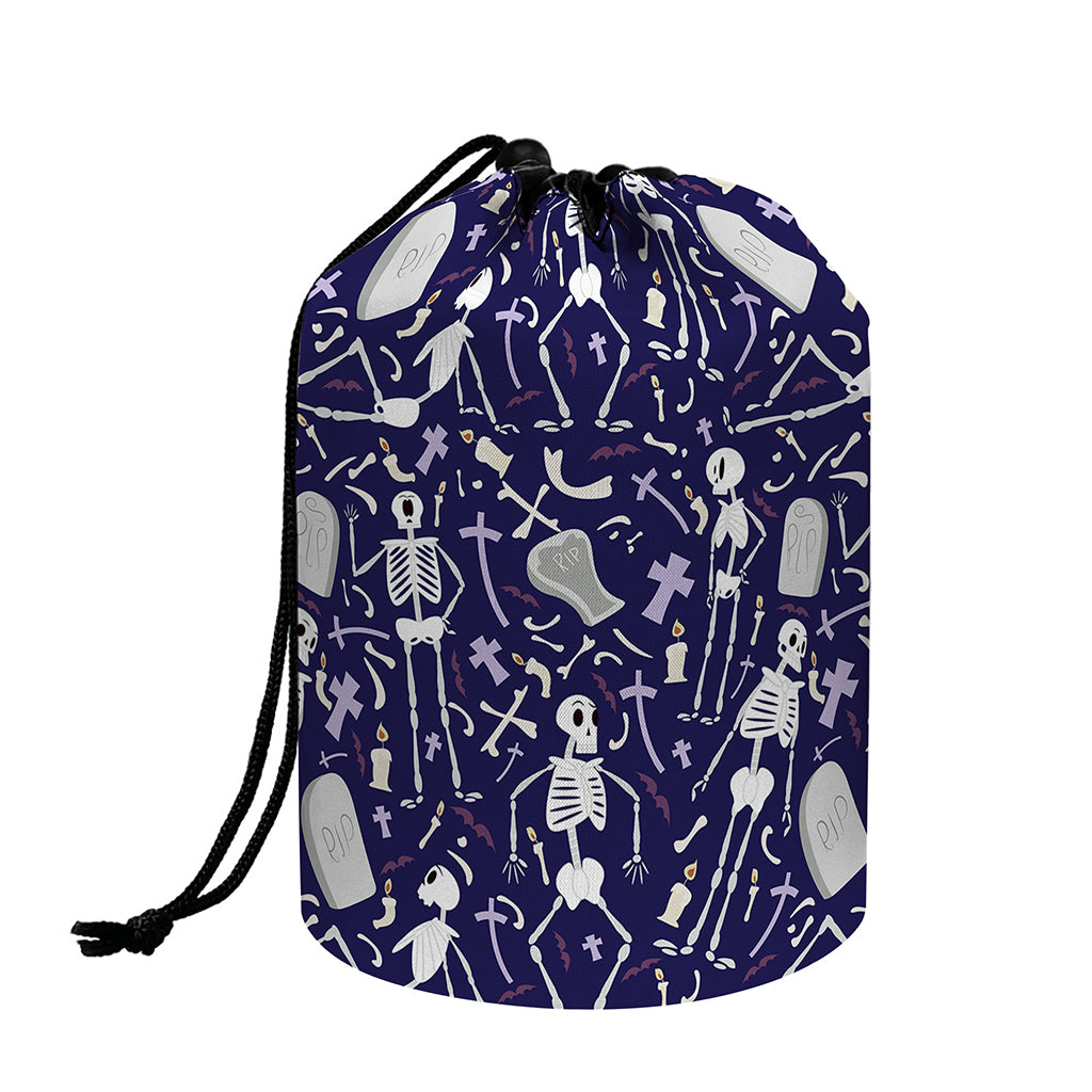 Tomb And Skeleton Pattern Print Drawstring Makeup Bag