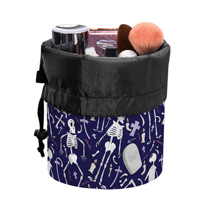 Tomb And Skeleton Pattern Print Drawstring Makeup Bag