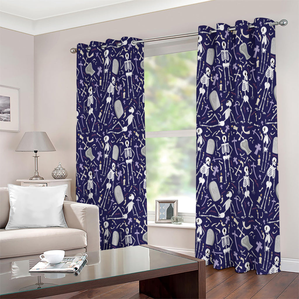 Tomb And Skeleton Pattern Print Extra Wide Grommet Curtains