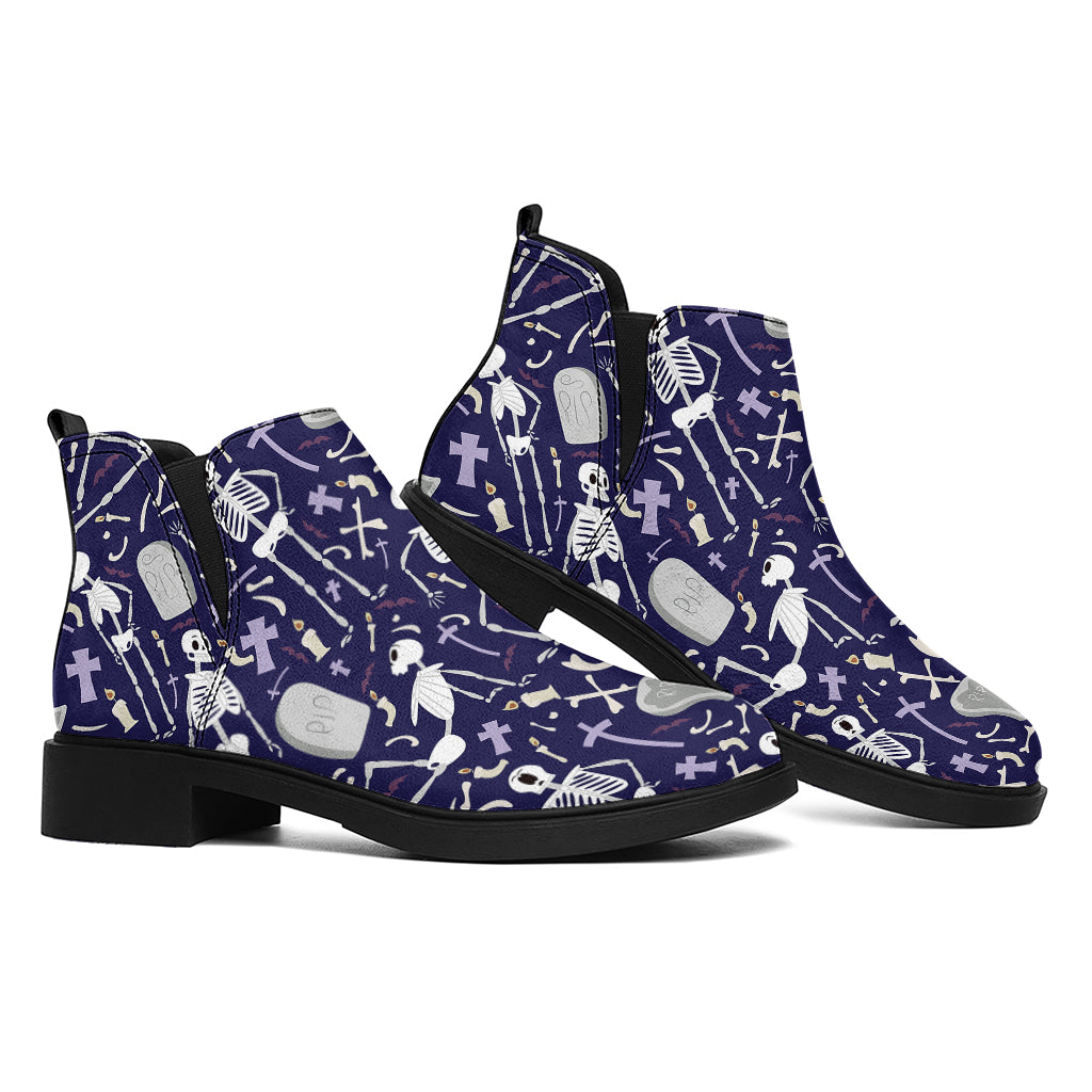 Tomb And Skeleton Pattern Print Flat Ankle Boots