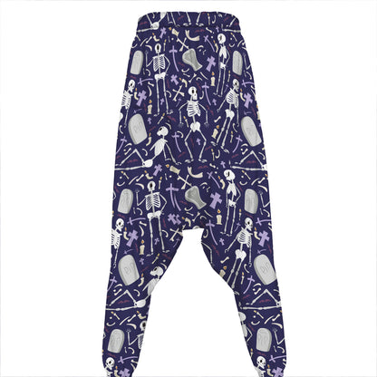 Tomb And Skeleton Pattern Print Hammer Pants