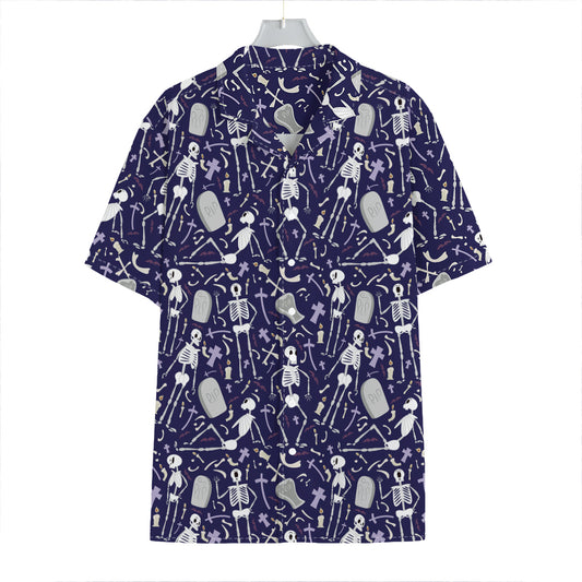 Tomb And Skeleton Pattern Print Hawaiian Shirt