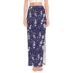 Tomb And Skeleton Pattern Print High Slit Maxi Skirt