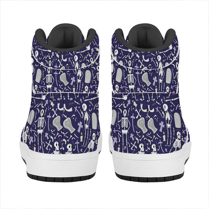 Tomb And Skeleton Pattern Print High Top Leather Sneakers