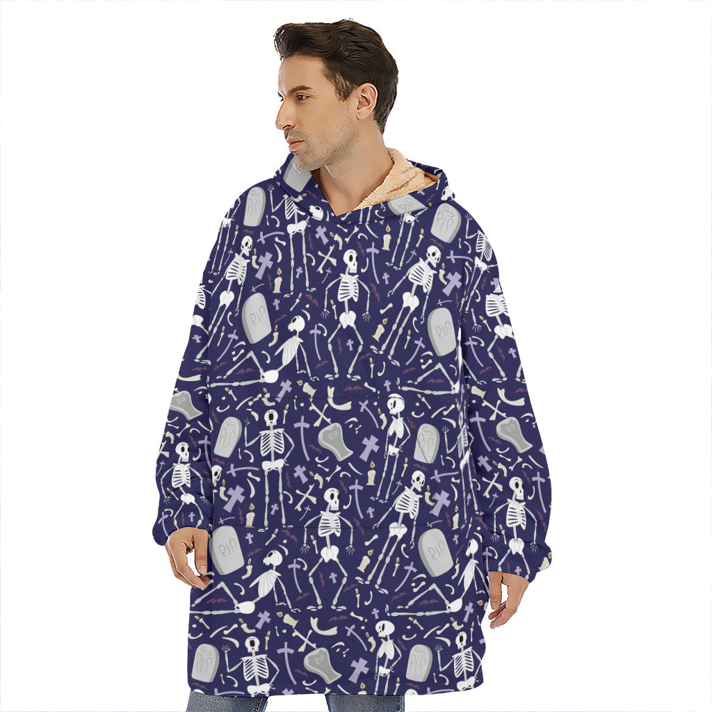 Tomb And Skeleton Pattern Print Hoodie Blanket