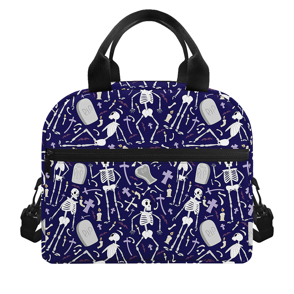 Tomb And Skeleton Pattern Print Insulated Lunch Bag