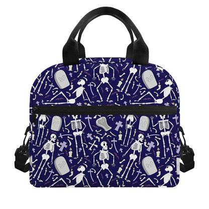Tomb And Skeleton Pattern Print Insulated Lunch Bag