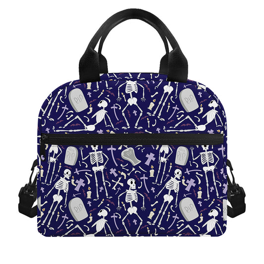 Tomb And Skeleton Pattern Print Insulated Lunch Bag