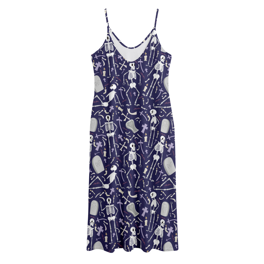 Tomb And Skeleton Pattern Print Jersey Midi Cami Dress