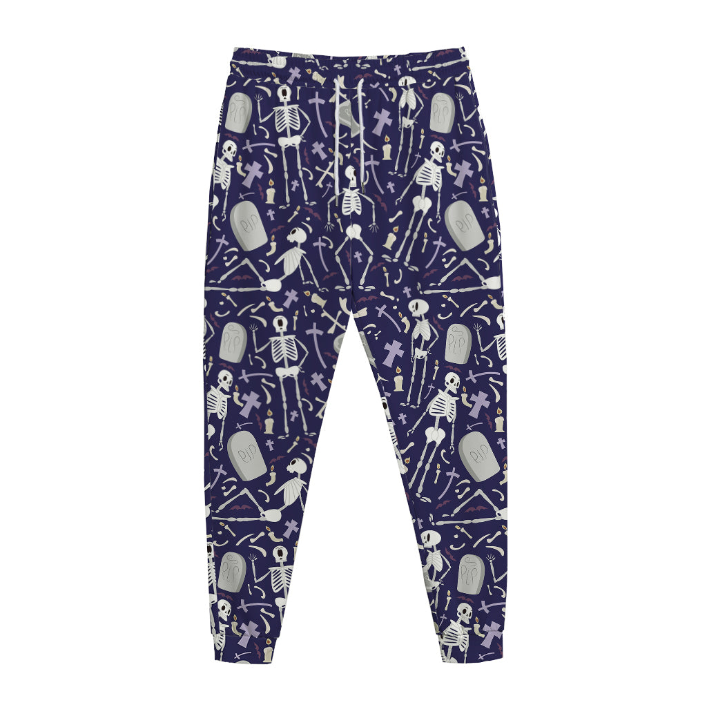 Tomb And Skeleton Pattern Print Jogger Pants