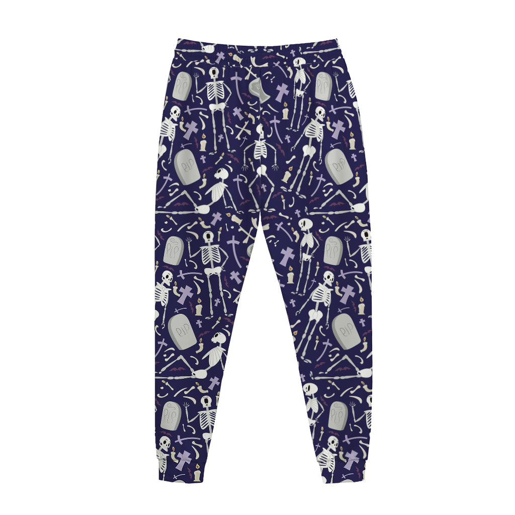 Tomb And Skeleton Pattern Print Jogger Pants