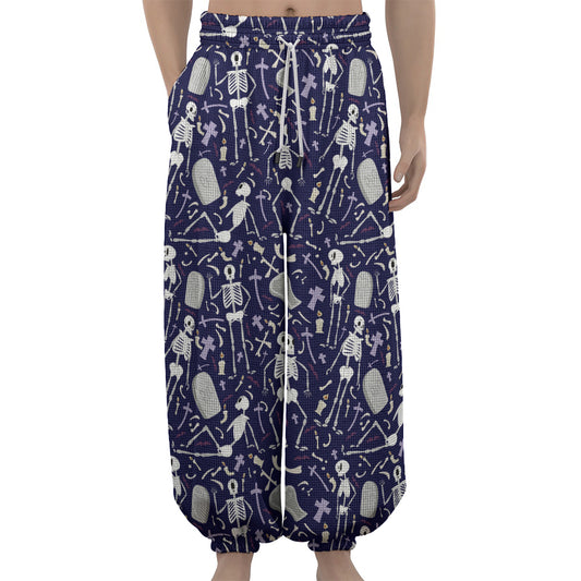 Tomb And Skeleton Pattern Print Lantern Pants