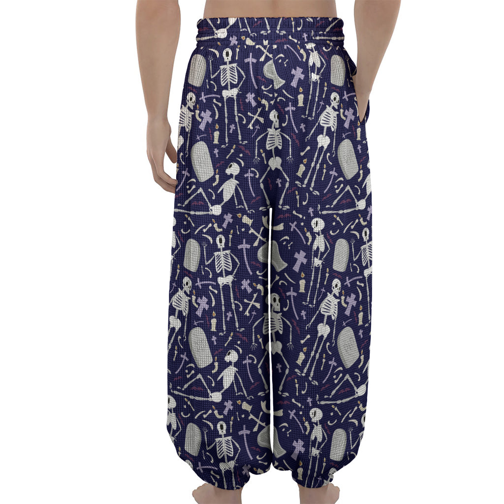 Tomb And Skeleton Pattern Print Lantern Pants