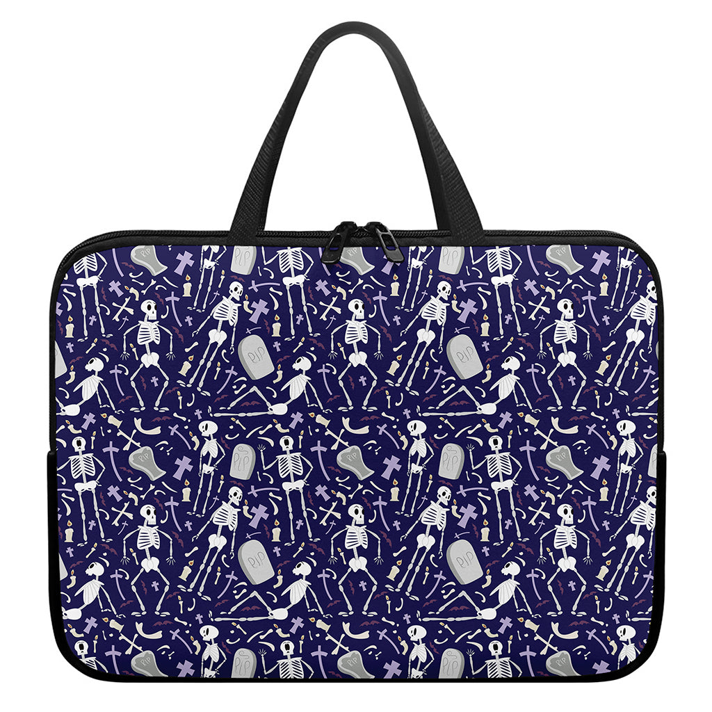 Tomb And Skeleton Pattern Print Laptop Sleeve With Handle