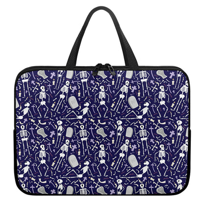 Tomb And Skeleton Pattern Print Laptop Sleeve With Handle