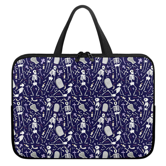 Tomb And Skeleton Pattern Print Laptop Sleeve With Handle