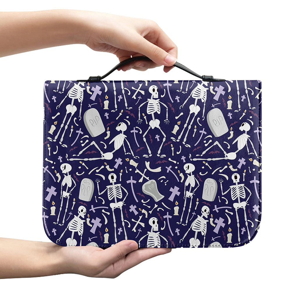 Tomb And Skeleton Pattern Print Leather Bible Cover
