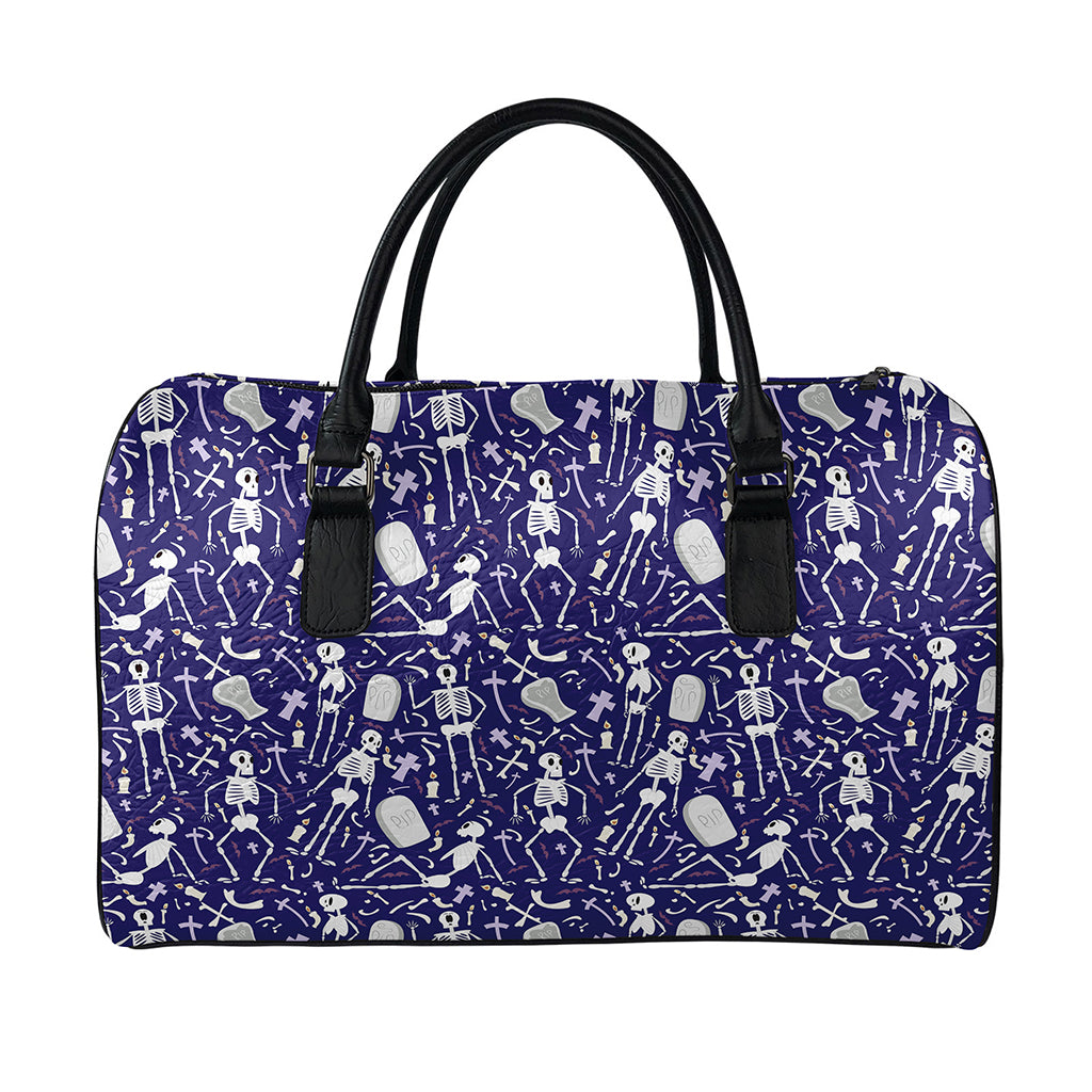 Tomb And Skeleton Pattern Print Leather Duffle Bag