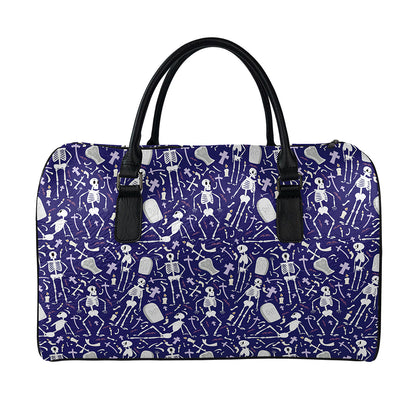 Tomb And Skeleton Pattern Print Leather Duffle Bag