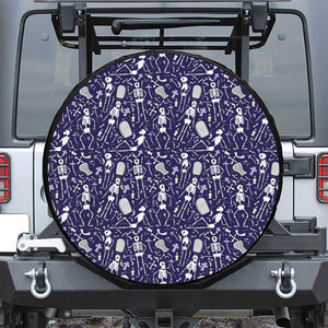 Tomb And Skeleton Pattern Print Leather Spare Tire Cover