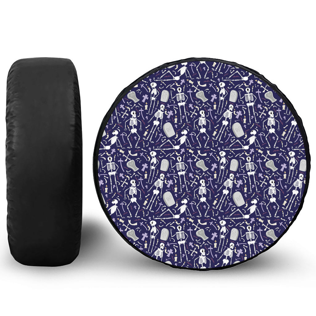 Tomb And Skeleton Pattern Print Leather Spare Tire Cover