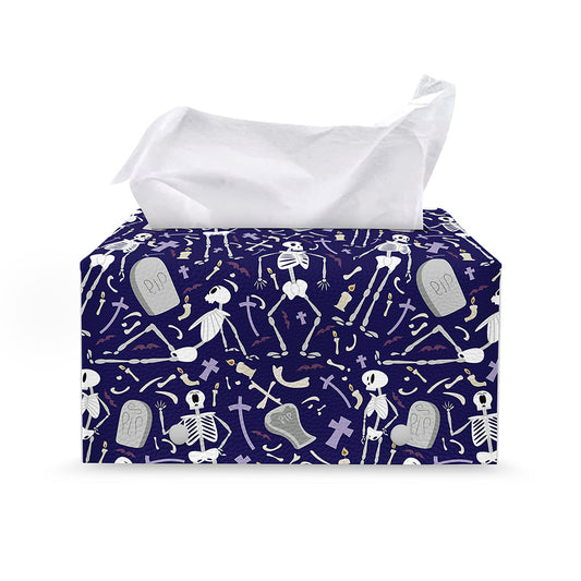 Tomb And Skeleton Pattern Print Leather Tissue Box Cover