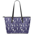 Tomb And Skeleton Pattern Print Leather Tote Bag With Zipper