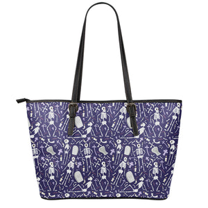 Tomb And Skeleton Pattern Print Leather Tote Bag