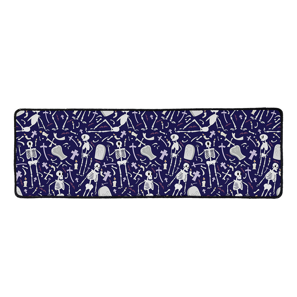 Tomb And Skeleton Pattern Print Long Kitchen Mat