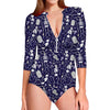 Tomb And Skeleton Pattern Print Long Sleeve Swimsuit