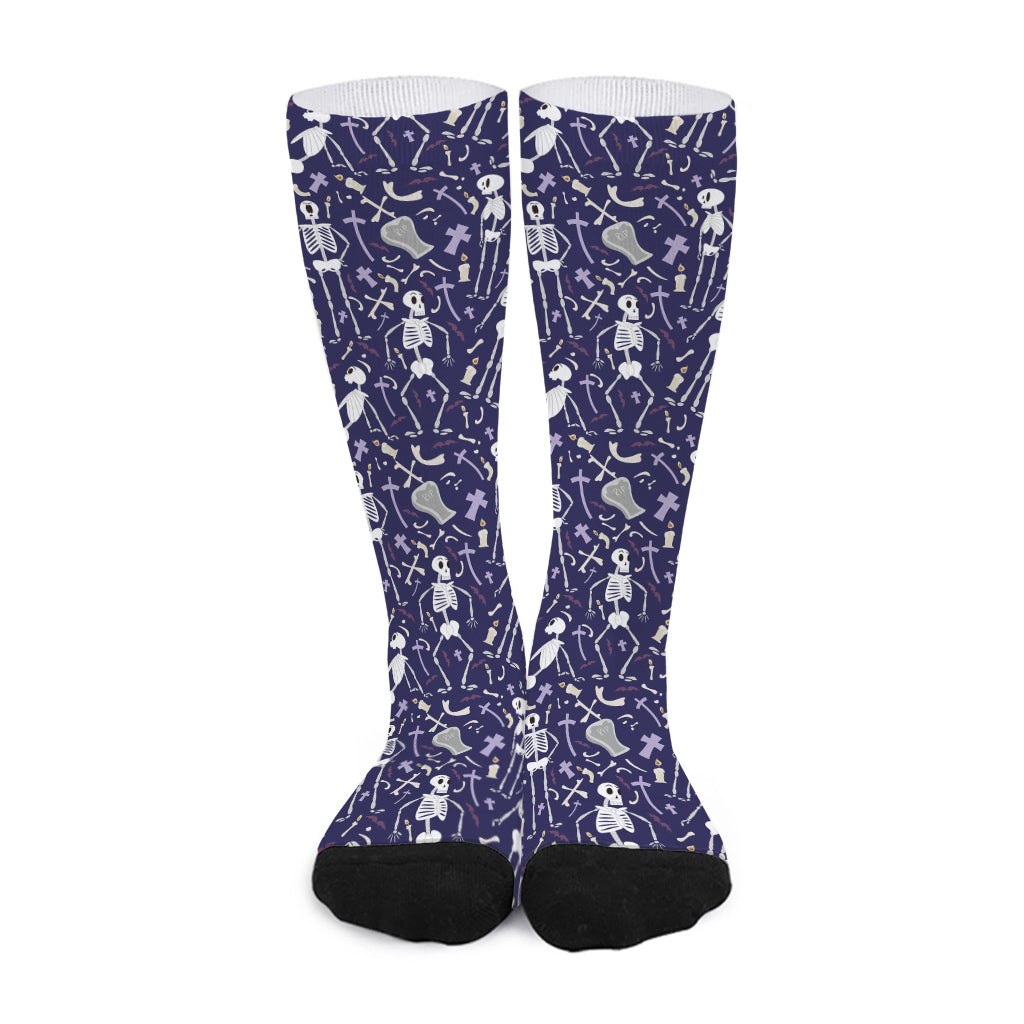 Tomb And Skeleton Pattern Print Long Socks