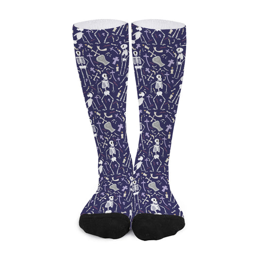 Tomb And Skeleton Pattern Print Long Socks