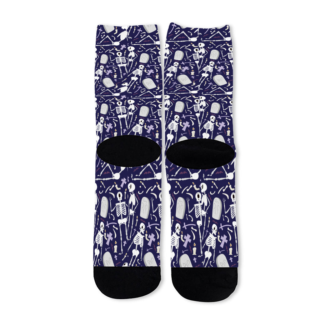 Tomb And Skeleton Pattern Print Long Socks