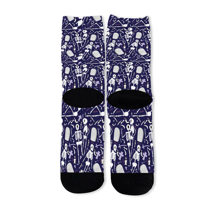 Tomb And Skeleton Pattern Print Long Socks