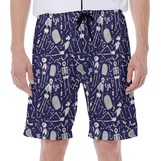 Tomb And Skeleton Pattern Print Men's Beach Shorts
