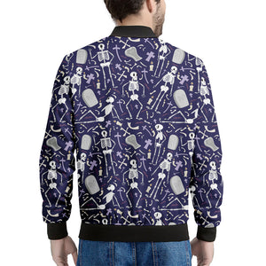 Tomb And Skeleton Pattern Print Men's Bomber Jacket