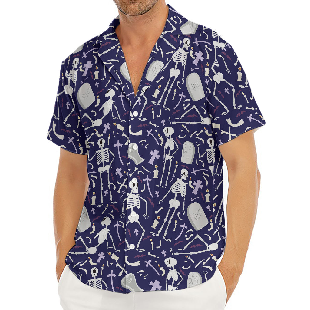 Tomb And Skeleton Pattern Print Men's Deep V-Neck Shirt