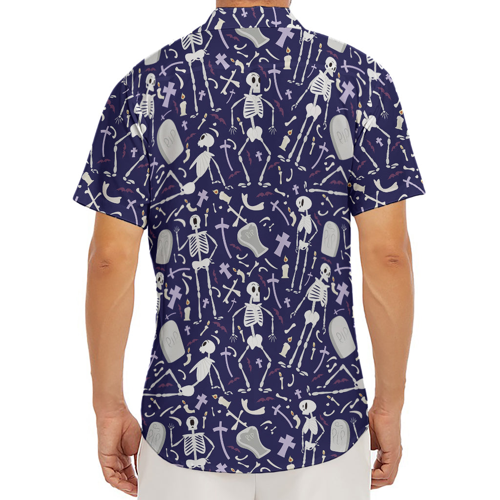 Tomb And Skeleton Pattern Print Men's Deep V-Neck Shirt