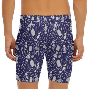 Tomb And Skeleton Pattern Print Men's Long Boxer Briefs