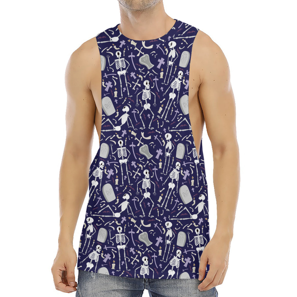 Tomb And Skeleton Pattern Print Men's Muscle Tank Top