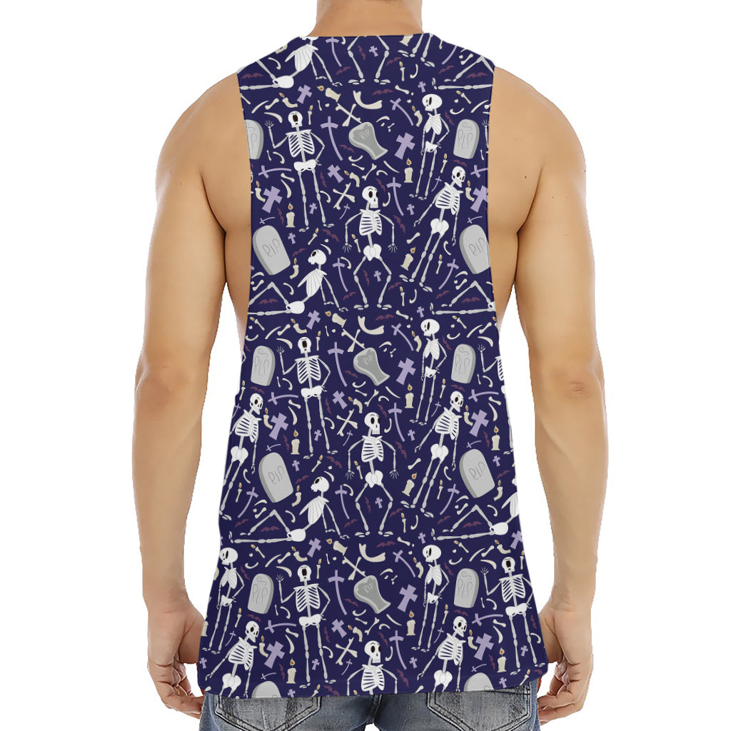 Tomb And Skeleton Pattern Print Men's Muscle Tank Top