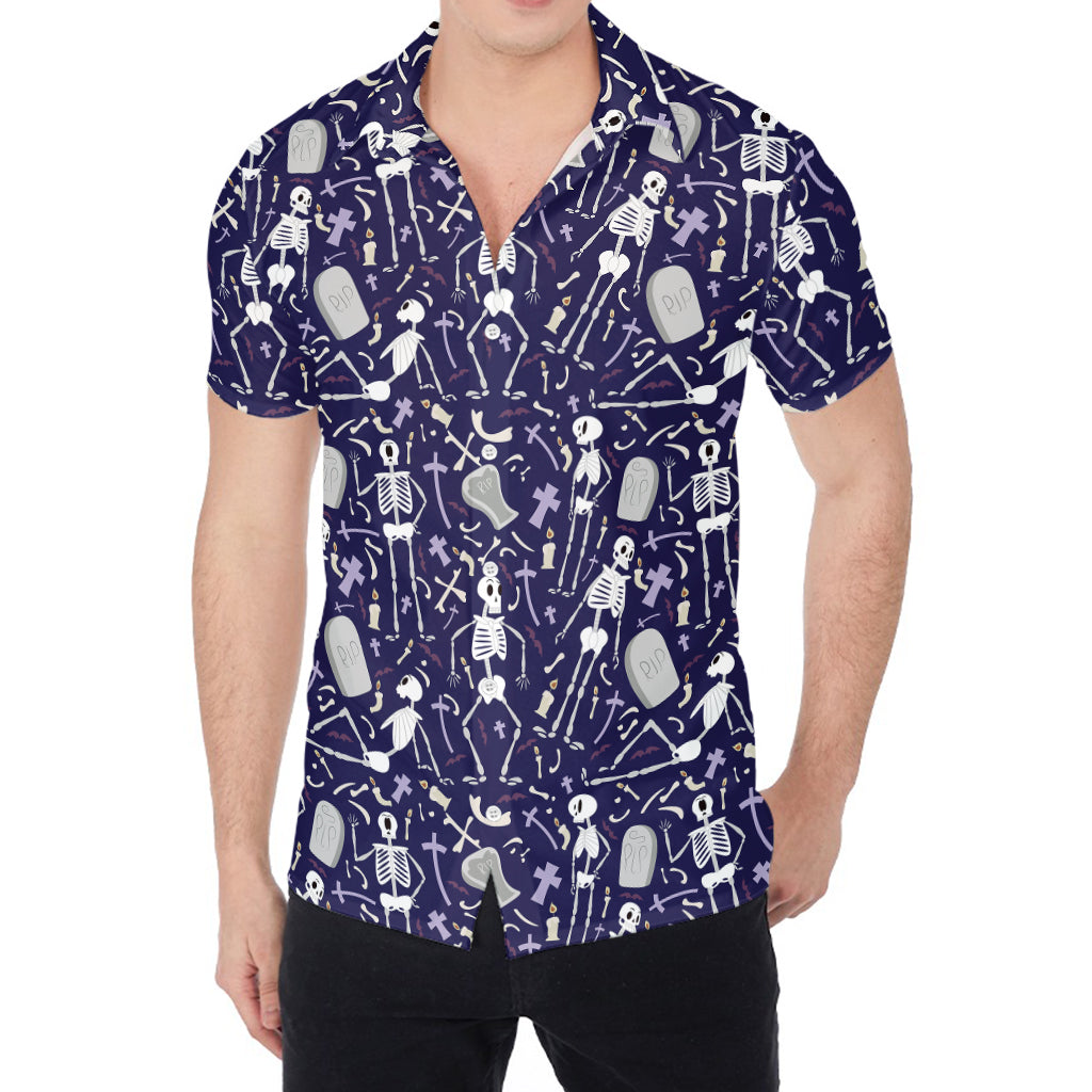 Tomb And Skeleton Pattern Print Men's Shirt
