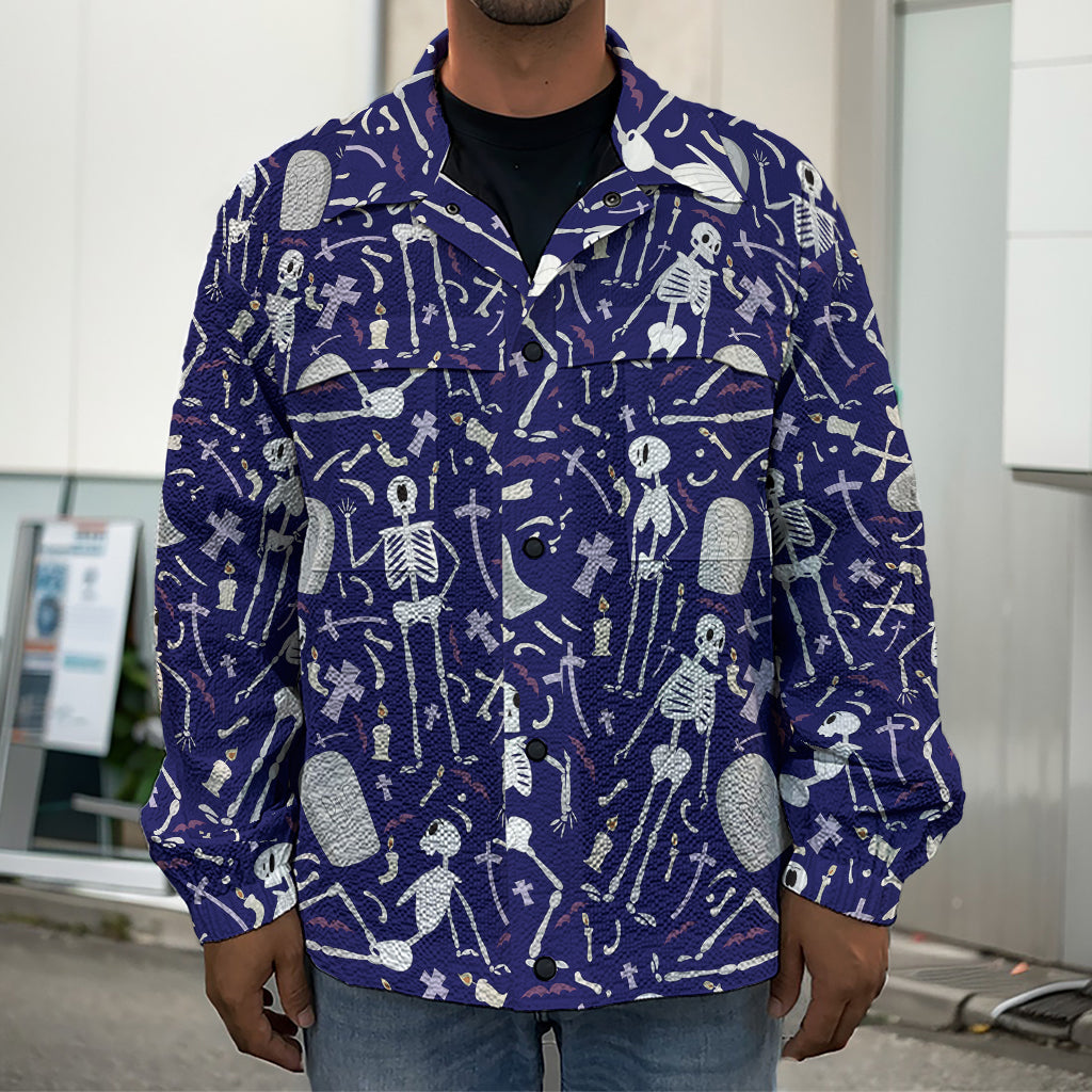 Tomb And Skeleton Pattern Print Men's Shirt Jacket