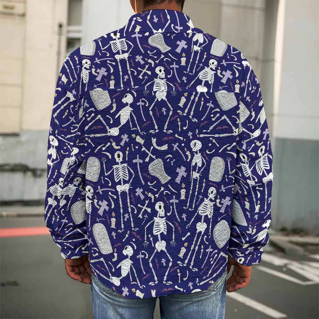 Tomb And Skeleton Pattern Print Men's Shirt Jacket