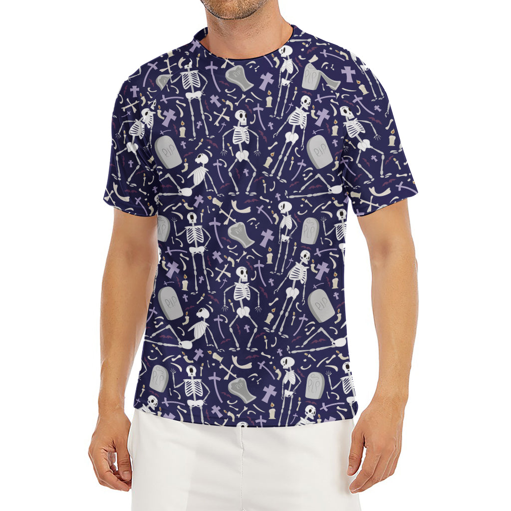Tomb And Skeleton Pattern Print Men's Short Sleeve Rash Guard