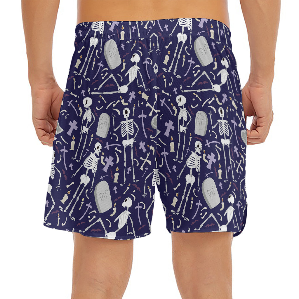 Tomb And Skeleton Pattern Print Men's Split Running Shorts