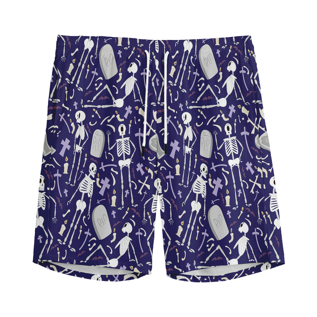 Tomb And Skeleton Pattern Print Men's Sports Shorts