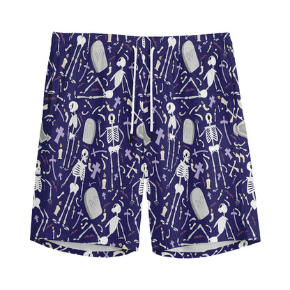 Tomb And Skeleton Pattern Print Men's Sports Shorts