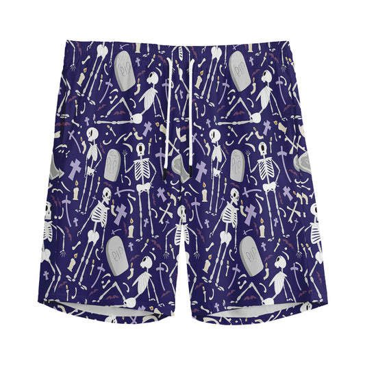 Tomb And Skeleton Pattern Print Men's Sports Shorts